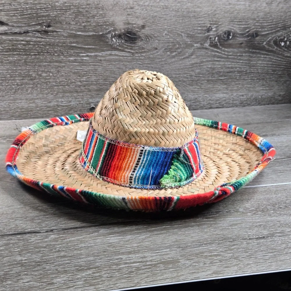 Straw Sombrero Child Mexican Hat Colorful Serape Trim Fiesta Party Costume